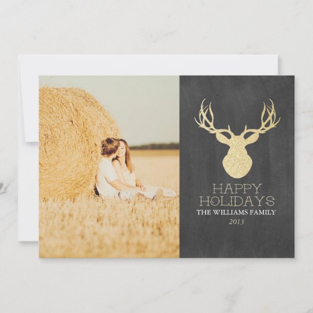 Gold Glitter Deer Christmas Cards (Front)