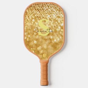 Gold glitter design Elegant&stylish custom name Pi Pickleball Paddle