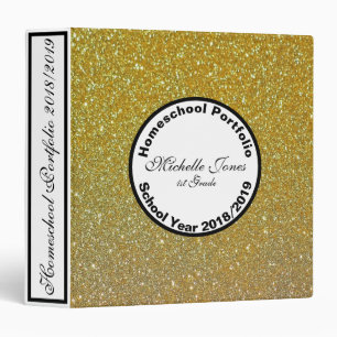 Gold Glitter Design Homeschool Portfolio Name Binder