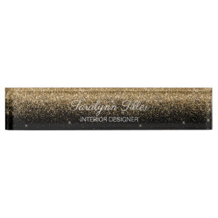 Gold Glitter Desk Nameplate Black