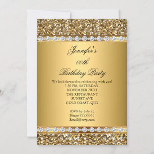 Gold Glitter Diamond Birthday Party 2 Invitation