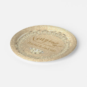 Gold Glitter Diamond Engagement Party Paper Plate