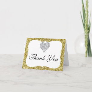 Gold Glitter Diamond Heart Thank You Card