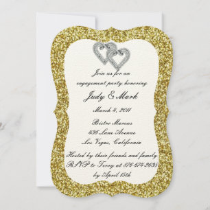 Gold Glitter Diamond Hearts Engagement Party Invitation