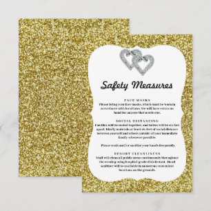 Gold Glitter Diamond Hearts Safety Measures Enclosure Card