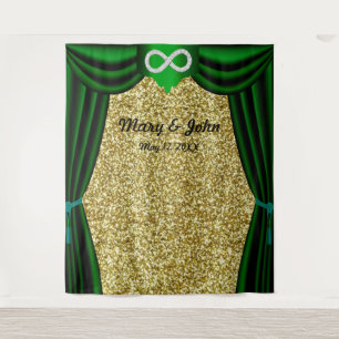 Gold Glitter Diamond Infinity Green Curtain Tapestry