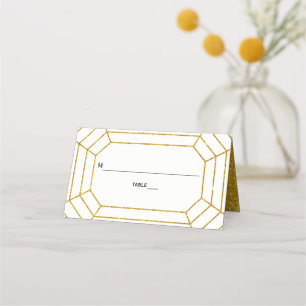 Gold glitter diamond jewel wedding folded escort place card