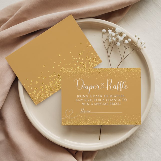 Gold Glitter Diaper Raffle Luxe Heart Script Enclosure Card (Creator Uploaded)
