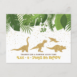Gold Glitter Dinosaur Tropical Thank You Card