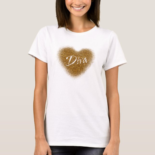 Gold Glitter DIVA Heart Glamour Tank Top Shirt (Front)