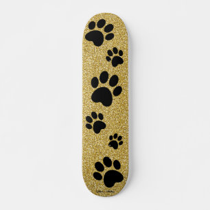 Gold Glitter Dog Paw Prints Modern Girly Sparkle Skateboard