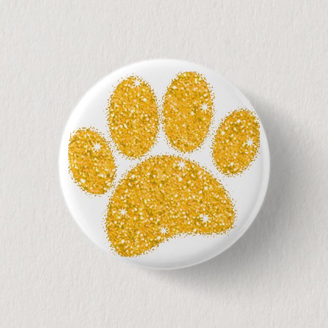 Gold Glitter Dog Pawprint 1 Inch Round Button (Front)