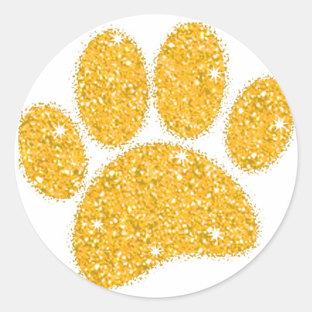 Gold Glitter Dog Pawprint Classic Round Sticker (Front)