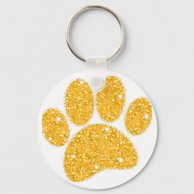Gold Glitter Dog Pawprint Keychain (Front)