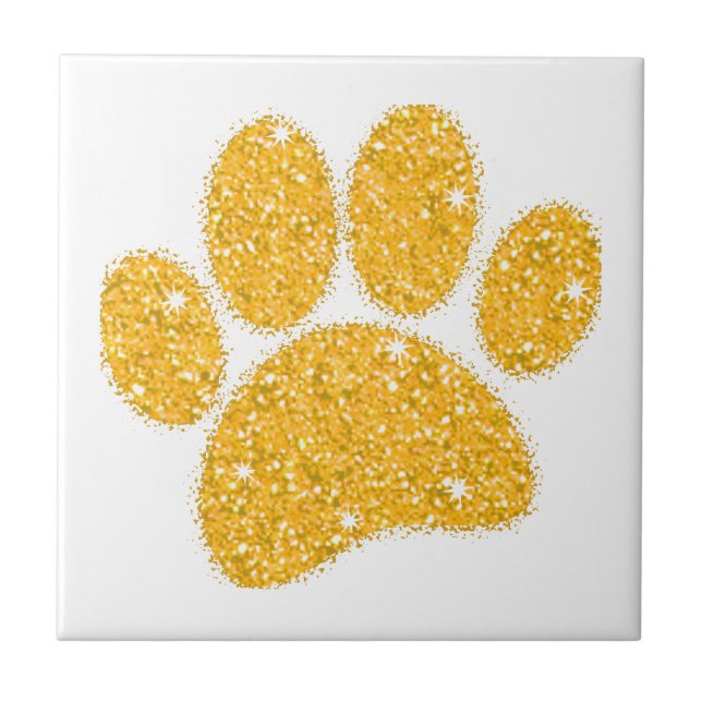 Gold Glitter Dog Pawprint Tile (Front)