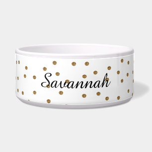 Gold Glitter Dots Custom Pet Bowl