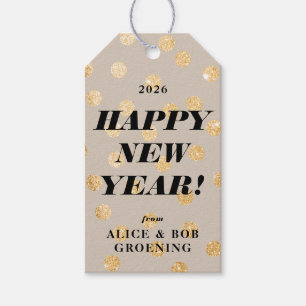 Gold Glitter Dots Modern Customized Happy New Year Gift Tags