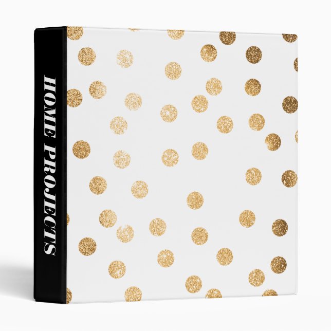 Gold Glitter Dots on White Binder (Front/Spine)
