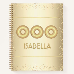 Gold glitter doughnuts bold modern girly fun name notebook