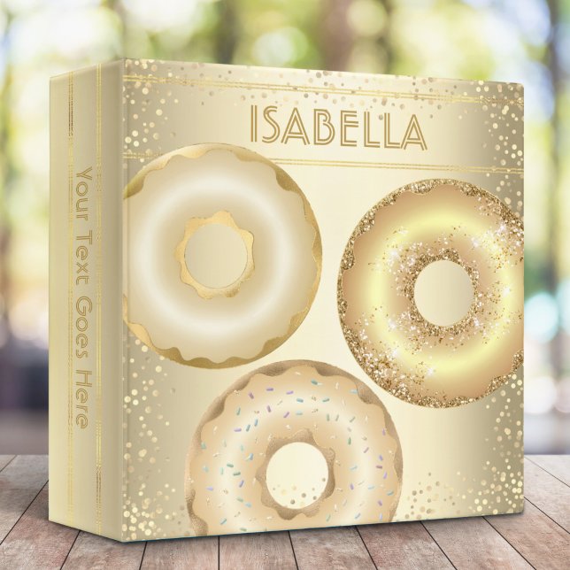 Gold glitter doughnuts bold modern glam girly name binder (Creator Uploaded)