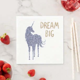 Gold Glitter Dream Big Unicorn  Napkin