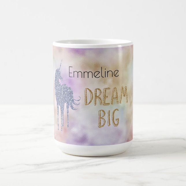 Gold Glitter Dream Big Unicorn Personalized    Magic Mug (Center)