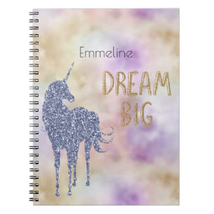Gold Glitter Dream Big Unicorn Personalized   Notebook