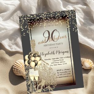 Gold Glitter Dress,Balloons,90th Birthday Party Invitation