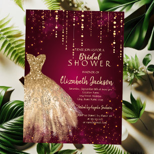 Gold Glitter Dress,Confetti Burgundy Bridal Shower Invitation
