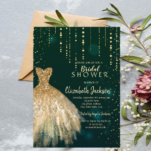 Gold Glitter Dress,Confetti Green Bridal Shower Invitation