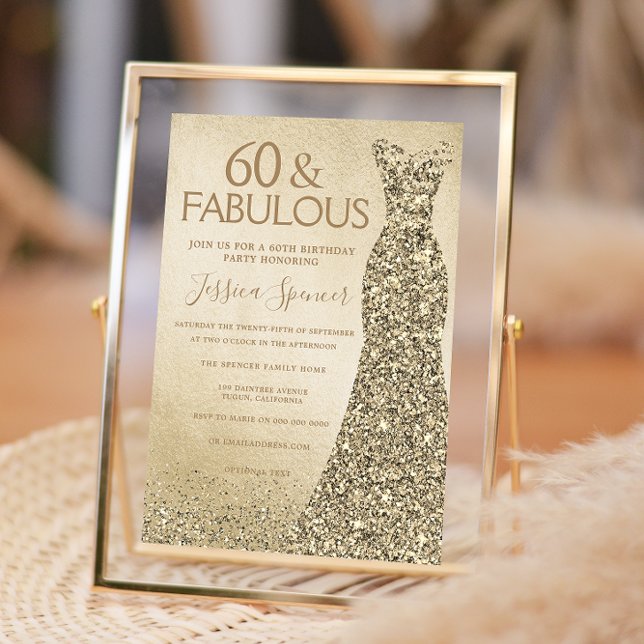 Gold Glitter Dress Womans 60th Birthday Party Invitation (Creator Uploaded)