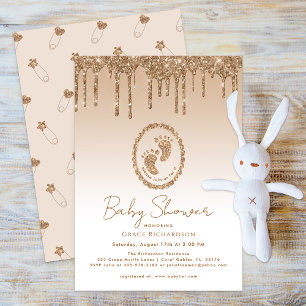Gold Glitter Drip Baby Shower Invitation 