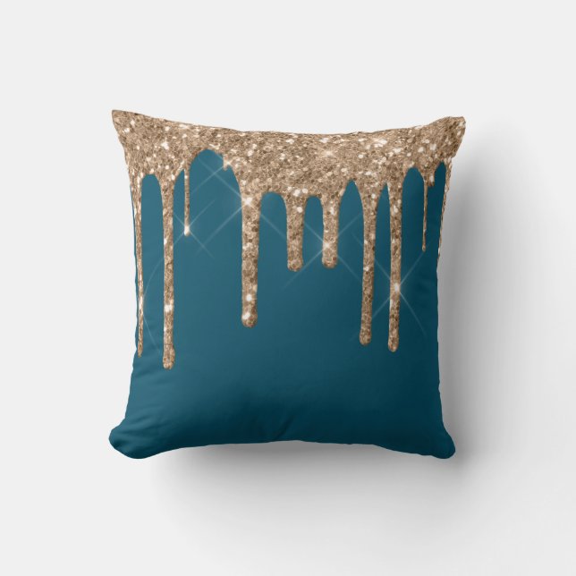 *~* Gold Glitter Drip Drips FOREST GREEN Throw Pillow (Front)