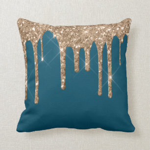 *~* Gold Glitter Drip Drips FOREST GREEN Throw Pillow