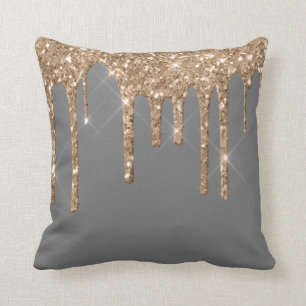 *~* Gold Glitter Drip Drips GRAY GREY Throw Pillow