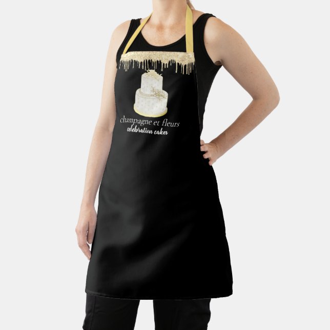 gold glitter drip ivory wedding cake bakery staff apron (Insitu)