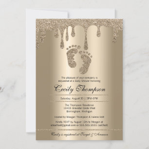 Gold Glitter Drip Luxury Metallic Baby Feet Shower Invitation