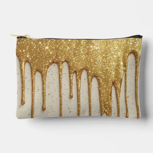 Gold Glitter Drip Luxury Sparkling Particles Accessory Pouch (Front)