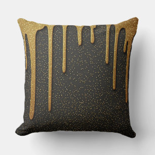 Gold Glitter Drip Luxury Sparkling Particles Throw Pillow