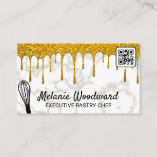 Gold Glitter Drip   Marble   Whisk   QR code Business Card