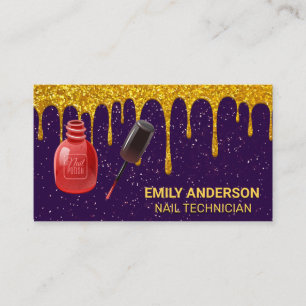 Gold Glitter Drip Purple Glitter Nail Polish Business Card