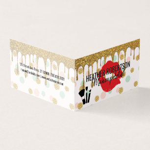 Gold Glitter Drip   Red Kiss   Polka Dot Pattern Business Card
