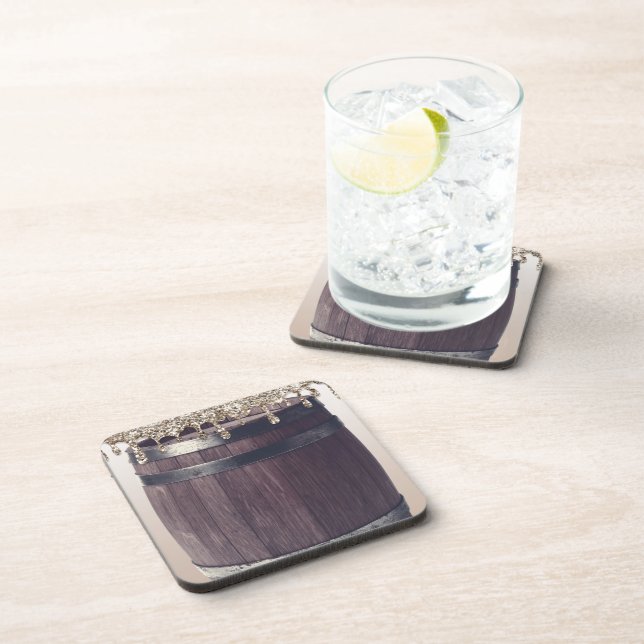 Gold Glitter Drip Rustic Glam Country Barrel Coaster (Right Side)