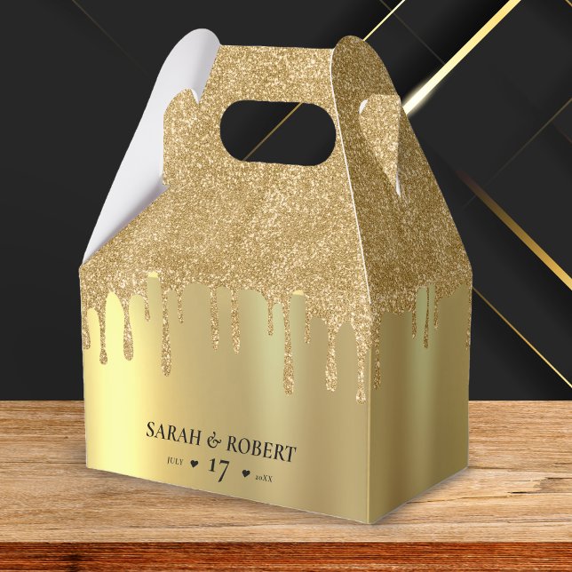Gold Glitter Drip Wedding Favor Box (Creator Uploaded)