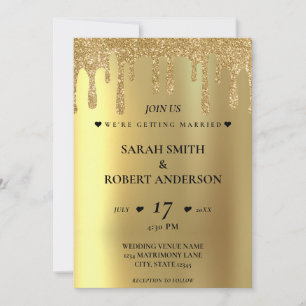 Gold Glitter Drip Wedding Invitation
