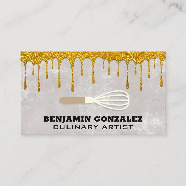 Gold Glitter Dripping | Whisk Business Card (Front)
