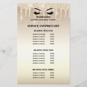 Gold Glitter Dripps EYELASH SALON SERVICE LIST Flyer