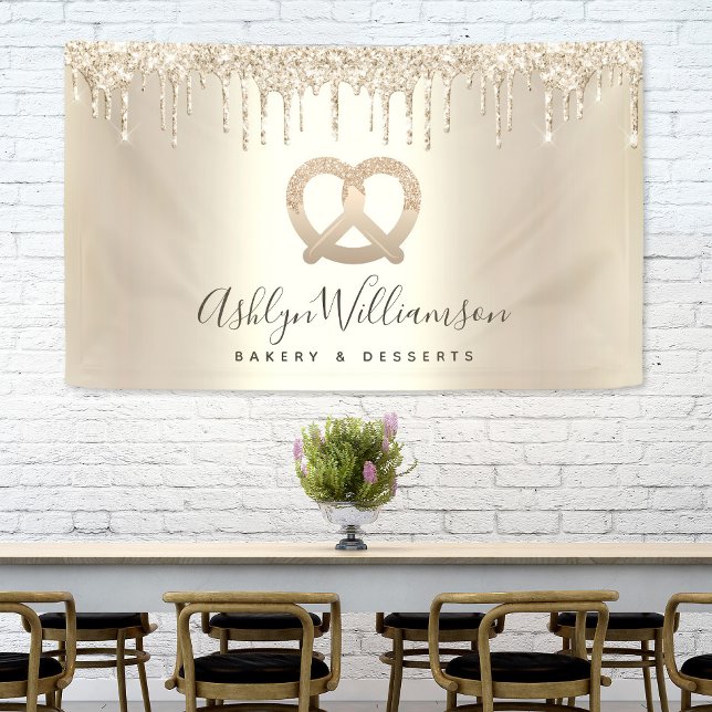 Gold Glitter Drips Bakery Dessert Pastry Chef Chic Banner (Creator Uploaded)