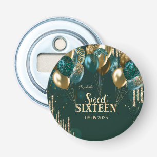  Gold Glitter Drips Balloons Green Sweet 16 Bottle Opener