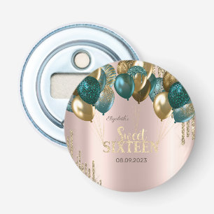  Gold Glitter Drips Balloons Rose Gold Sweet 16 Bottle Opener